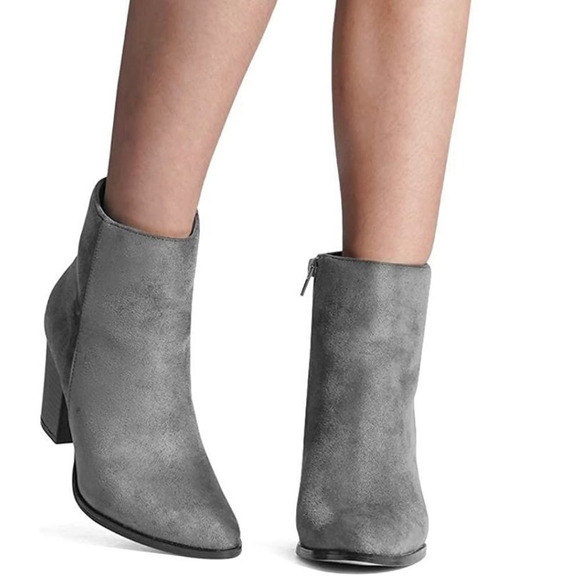 NWT Wool + Pepper Co. Gray Suede Heeled Ankle Booties - Picture 6 of 8